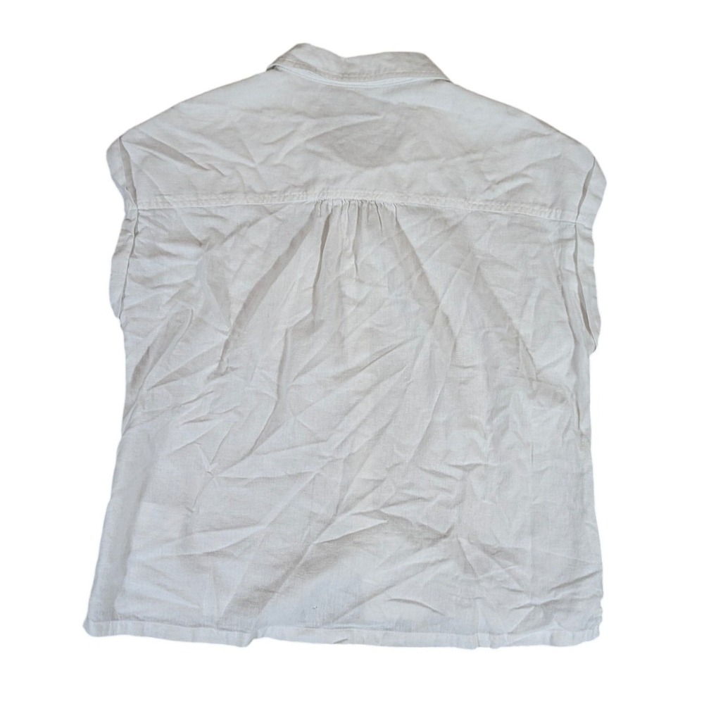 Orvis Button Down Top Womens Small White Linen Blend Short Sleeve Classic Pocket - Picture 2 of 8